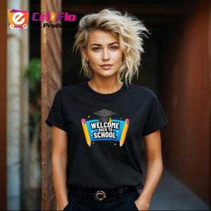 Tricou Welcome Back To School Palarie Absolvire Creioane, din bumbac 100%, tricou negru Copii | Dama | Barbat - Img 8