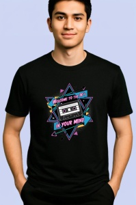 Tricou Welcome To The 90s Caseta Neon, Copii | Dama | Barbat, culoare negru - Img 2
