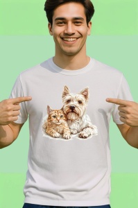 Tricou West Highland White Terrier si pisica portocalie adorabili impreuna Copii | Dama | Barbat Barbat - Img 2