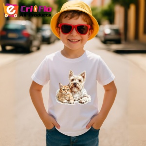 Tricou West Highland White Terrier si pisica portocalie adorabili impreuna Copii | Dama | Barbat Barbat