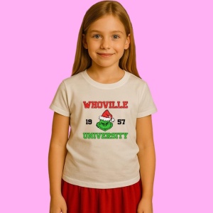 Tricou Whoville University Grinch 1957, din bumbac 100%, tricou alb, Copii | Dama | Barbat - Img 2