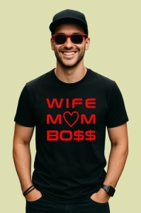 Tricou wife mom boss mesaj haios femei puternice, Copii | Dama | Barbat , tricou negru - Img 2