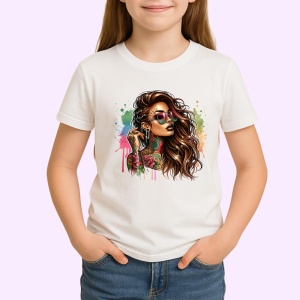 Tricou windswept long hair sunglasses tattooed, par in vant si ochelari fata tatuata, Copii | Dama | Barbat - Img 3