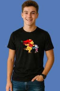 Tricou Winnie Si Piglet Cu Fular Rosu Craciun, din bumbac 100% Copii | Dama | Barbat
