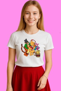 Tricou Winnie Si Tigger Cu Brad Si Cadouri, din bumbac 100%, tricou alb, Copii | Dama | Barbat - Img 3