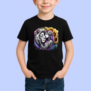Tricou Woman and lion ink passion, femeie si leu pasiune tatuata, Copii | Dama | Barbat , tricou negru - Img 2