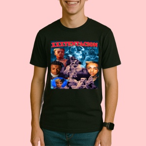 Tricou xxxtentacion albastru colaj, muzica Hip-Hop / Trap, Dama | Barbat | Copii, Culoare Negru
