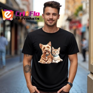 Tricou Yorkshire Terrier si pisica portocalie prietenie adorabila Copii | Dama | Barbat Barbat - Img 17