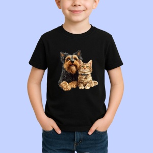 Tricou Yorkshire Terrier si pisica roscata prieteni inseparabili Copii | Dama | Barbat Barbat - Img 6