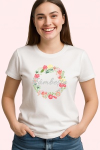 Tricou Zambeste Floral, din bumbac 100%, tricou alb, Dama | Barbat