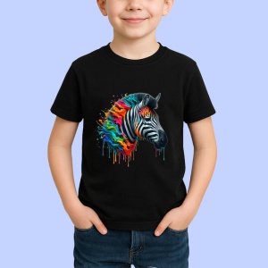 Tricou Zebra cu coama curcubeu arta vibranta savana Copii | Dama | Barbat, culoare negru - Img 4