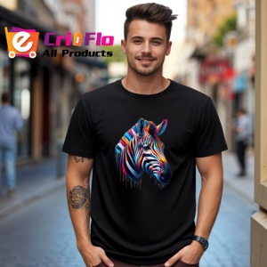 Tricou Zebra multicolora in stil pop art Copii | Dama | Barbat, culoare negru - Img 5