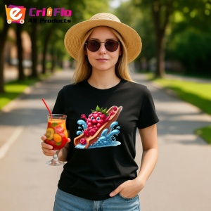 Tricou Zmeura amuzanta de vara in topogan, Fructe, Copii | Dama, culoare negru - Img 9