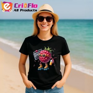 Tricou Zmeura amuzanta de vara party pe role, Fructe, Copii | Dama, culoare negru - Img 11