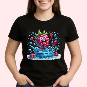 Tricou Zmeura amuzanta de vara saritura in apa, Fructe, Copii | Dama, culoare negru - Img 2