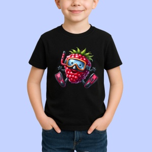 Tricou Zmeura amuzanta de vara scafandru, Fructe, Copii | Dama, culoare negru