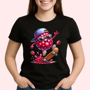 Tricou Zmeura amuzanta de vara skateboard, Fructe, Copii | Dama, culoare negru - Img 2