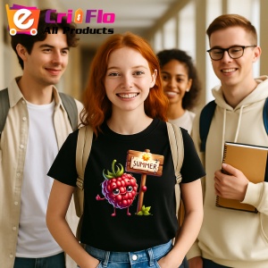 Tricou Zmeura amuzanta de vara supererou, Fructe, Copii | Dama, culoare negru - Img 10