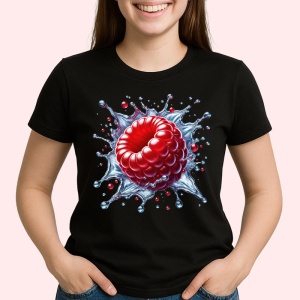 Tricou Zmeura in explozie lichida, Fructe, Copii | Dama, culoare negru - Img 2