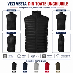 Vestă Bărbați tip Jachetă Fără Mâneci, Matlasată, Ușoară și Călduroasă – Everest 553 - Img 6