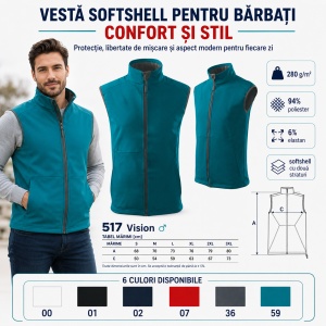 Vestă Bărbați tip Jachetă fără Mâneci Softshell, Elastică și Călduroasă – Vision 517 - Img 6