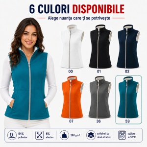 Vestă Damă tip Jachetă Softshell fără Mâneci, Elastică și Călduroasă – Vision 516