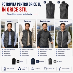 Vestă Hibridă Bărbați Matlasată cu Fermoar, Softshell, Windproof – Cross 557 - Img 6