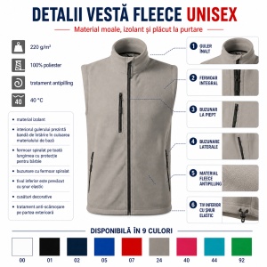Vestă Polar Fleece tip Jachetă Călduroasă Unisex cu Buzunar în Față – Malfini Exit 525 - Img 3