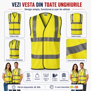 Vestă Reflectorizantă Unisex Bărbat Damă Profesională de Lucru și Semnalizare – HV Bright 9V3 - Img 7