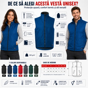Vestă Unisex Bărbat Damă tip Jachetă fără Mâneci, Călduroasă cu Fleece și Fermoar – Body Warmer 509 - Img 3