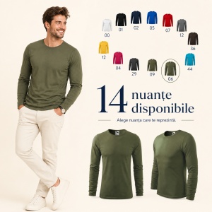 Bluză Bărbați Malfini FIT-T LS 119, 100% Bumbac, Mâneci Lungi, Slim Fit, 160 g/m², Guler Rotund