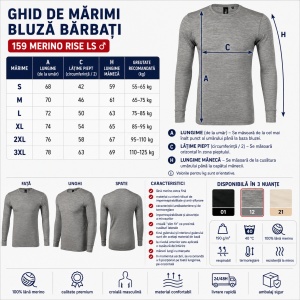 Bluză Bărbați Malfini Merino Rise LS 159, 100% Lână Merino, 190 g/m², Mânecă Lungă, Slim Fit, Termoreglare, Anti Miros, Mărimi S–3XL - Img 4