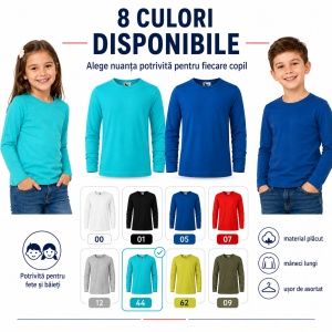 Bluză copii cu mânecă lungă FIT-T LS 121 – 100% bumbac, fete și băieți