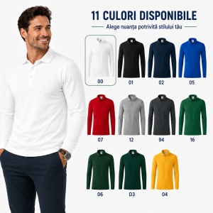 Bluză cu guler polo tip Tommy pentru bărbați, mânecă lungă, 65% bumbac