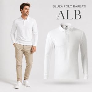Bluză cu guler polo tip Tommy pentru bărbați, mânecă lungă, 65% bumbac - Img 12