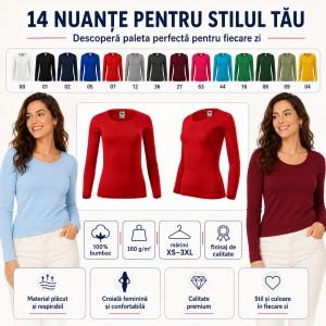 Bluză Damă cu Mânecă Lungă, 100% Bumbac, 169 Fit-T LS, slim fit cambrat – 14 Culori, XS–3XL - Img 10