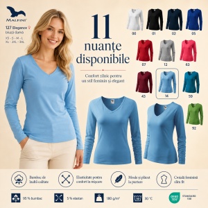 Bluză Damă Malfini Elegance 127 cu Mânecă Lungă și Guler V, 95% Bumbac – XS–3XL - Img 11