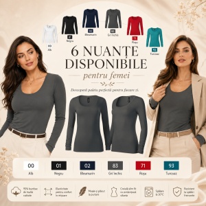 Bluză Damă Malfini Premium Brave 156 – Mânecă Lungă, Slim Fit, 95% Bumbac, 5% Elastan, 160 g/m² - Img 9