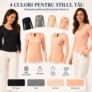 Bluză Damă Malfini Premium Merino Rise LS 160 – 100% Lână Merino, Mânecă Lungă, Slim Fit - Img 4