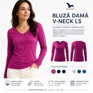 Bluză damă simplă cu guler in V din bumabac 95% - Img 8