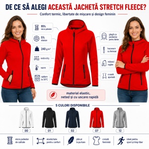Bluză Damă tip Hanorac Jachetă Stretch Fleece cu Glugă și Fermoar – Direct 418 - Img 3