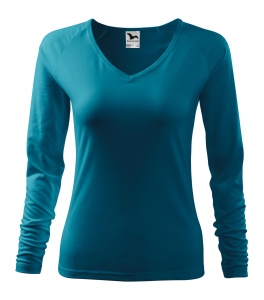 Bluza pentru femei maneca lunga guler in V de culoare turcoaz inchis