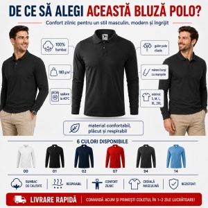 Bluză Polo Bărbați Mânecă Lungă | Stil Office | 6 Culori Disponibile - 211 - Img 2