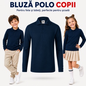 Bluză Polo Copii Malfini cu Mânecă Lungă, 65% Bumbac, Unisex Fete și Băieți, 6–12 Ani, 6 Culori - Img 18