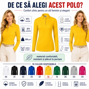 Bluză Polo Damă cu Mânecă Lungă, Slim Fit, Cambrată, Guler Pique Polo, 10 Culori, XS–2XL - Img 8