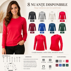 Bluză Simplă Mânecă Lungă Damă tip Hanorac Malfini 416 Merger – 280 g/m²