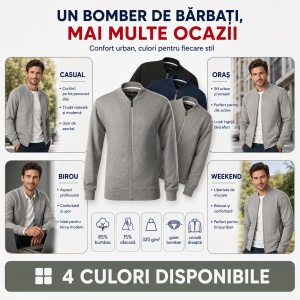 Bluză tip hanorac cu fermoar pentru bărbați, guler bomber, buzunare cu fermoar, 4 culori disponibile - Img 7