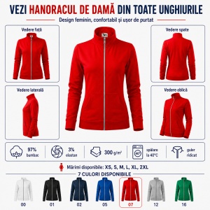 Bluză tip Hanorac Damă fără Glugă cu Fermoar Malfini 409 Viva – 300 g/m² - Img 8