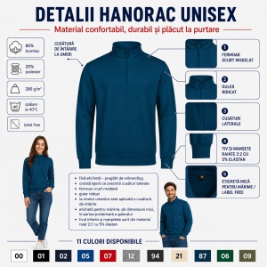 Bluză Unisex Damă și Bărbat tip Hanorac fără Glugă, cu Fermoar Scurt și Guler Înalt – Summit 429 - Img 3