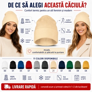 Căciulă Damă tip Beanie, Călduroasă, Tricotată și Modernă – Beanie 315 - Img 3